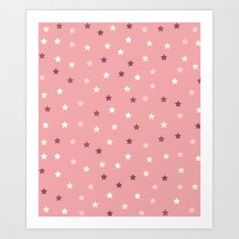 Star Pattern Illustration | White Pink Burgundy Little Stars | Starry Night Estravaganza Art Print