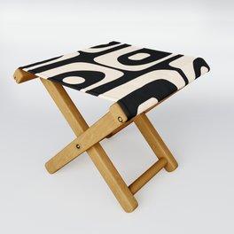 Mid Century Modern Piquet Abstract Pattern in Black and Almond Cream Folding Stool