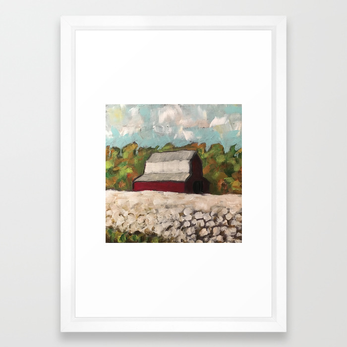 Red Barn In A Cotton Field Framed Art Print By Theoldpostroad