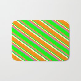 [ Thumbnail: Light Yellow, Dark Orange, Orchid, and Lime Colored Lined Pattern Bath Mat ]