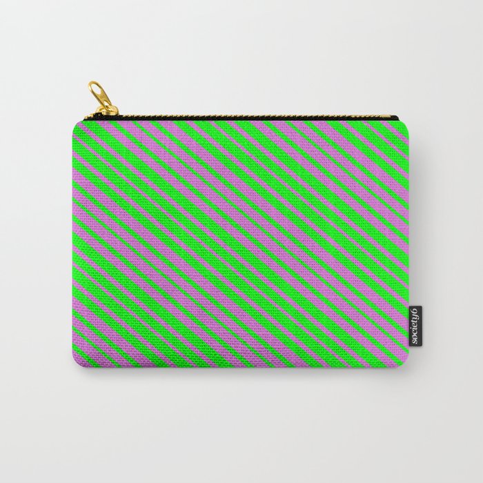 Orchid and Lime Colored Lined/Striped Pattern Carry-All Pouch