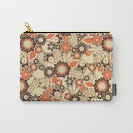 Retro Orange, Brown & Cream 1970s Floral Pattern Carry-All Pouch