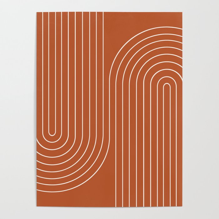 Minimal Line Curvature IX Red Mid Century Modern Arch Abstract Poster