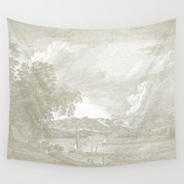 Hudson River and Catskills,  French Gray and Crisp White Wall Tapestry