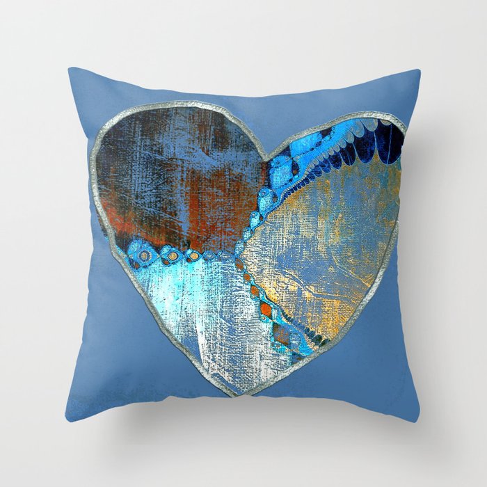 Blue Southwestern Grungy Heart art and decor Throw Pillow by
