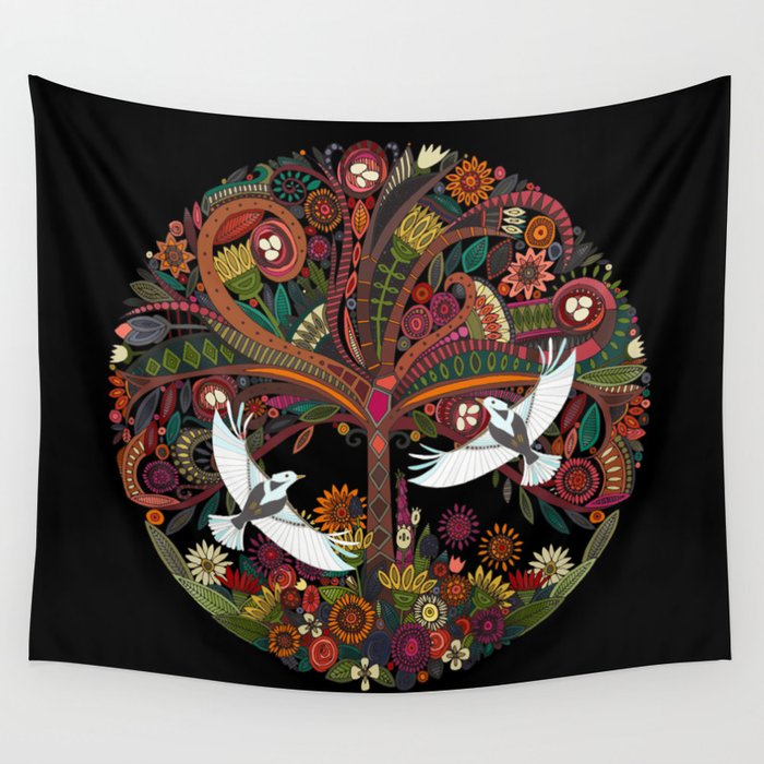tree of life black Wall Tapestry