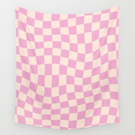 Twisted Warped Pastel Pink Checkerboard Wall Tapestry