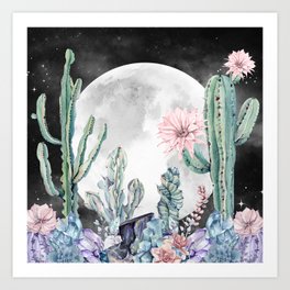 Desert Nights Gemstone Oasis Moon Night Art Print