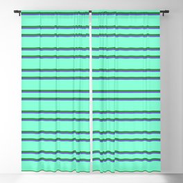 [ Thumbnail: Aquamarine, Forest Green, and Slate Blue Colored Lined Pattern Blackout Curtain ]