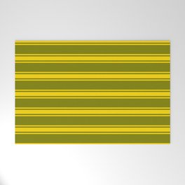 [ Thumbnail: Green and Yellow Colored Pattern of Stripes Welcome Mat ]