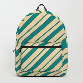 [ Thumbnail: Dark Cyan and Tan Colored Lines/Stripes Pattern Backpack ]