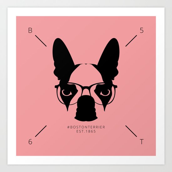 Hipster Boston Terrier Art Print