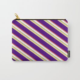 [ Thumbnail: Eyecatching Tan, Indigo, Red, White, and Black Colored Lines/Stripes Pattern Carry-All Pouch ]