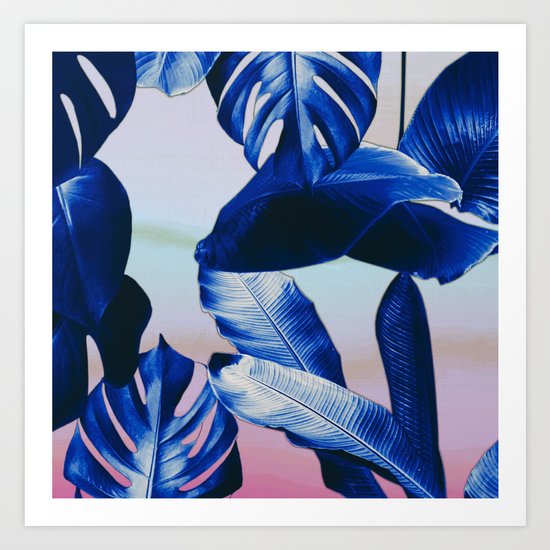 Cobalt blue tropical leaves Art Print