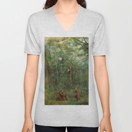 The Eel Gatherers, 1860-1865 by Jean-Baptiste-Camille Corot V Neck T Shirt