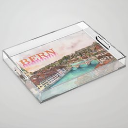 Bern Cityscape - Aare River Watercolor Acrylic Tray