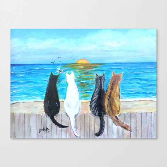 Cat Beach Sunset Canvas Print