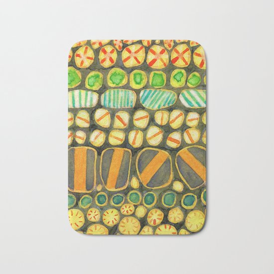 Vintage Decorated Round Shapes Pattern Bath Mat