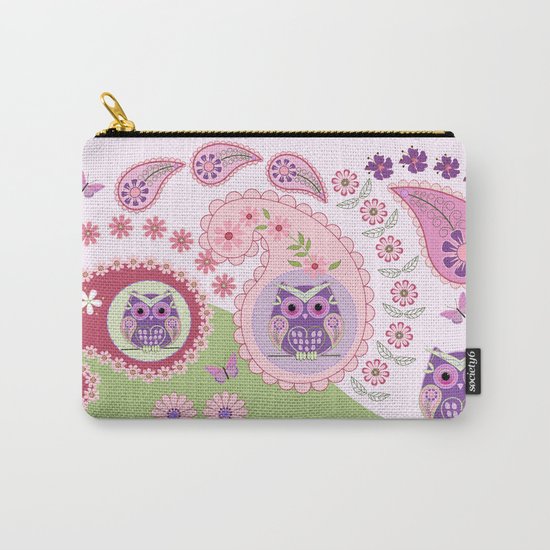 Retro paisley shapes with cute owls and flowers Carry-All Pouch