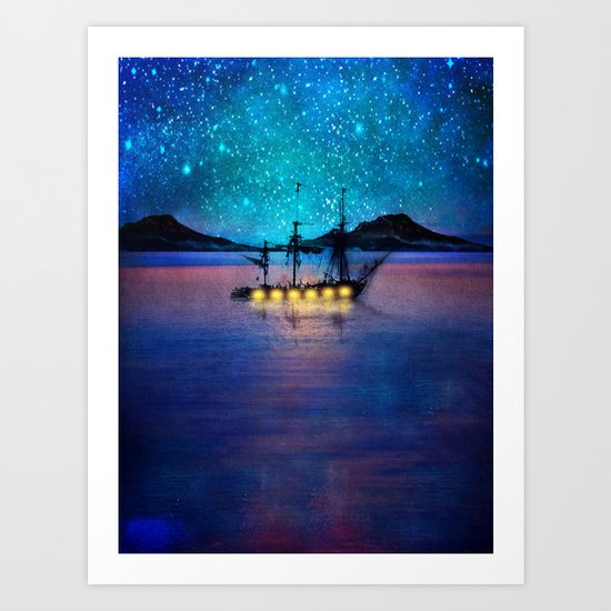 Ship in the lights Art Print