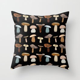 colorful fungi on black Throw Pillow