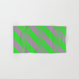 [ Thumbnail: Orchid and Lime Colored Lined/Striped Pattern Hand & Bath Towel ]