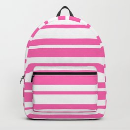 [ Thumbnail: Hot Pink and White Colored Striped Pattern Backpack ]