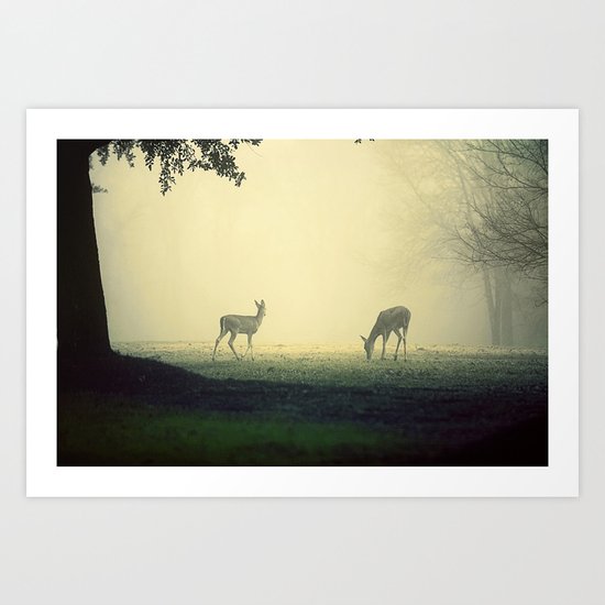 Two Deer on Green Art Print