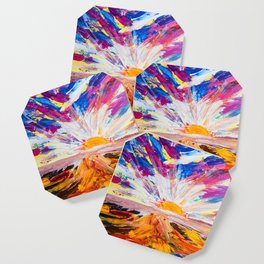 Electric Sunrise Abstract Landscape Painting Coaster