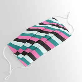 [ Thumbnail: Light Cyan, Teal, Hot Pink, and Black Colored Stripes/Lines Pattern Face Mask ]