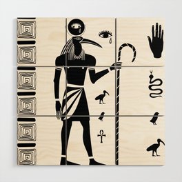 The ancient Egyptian god Thoth with the head of an ibis and ancient Egyptian symbols Wood Wall Art