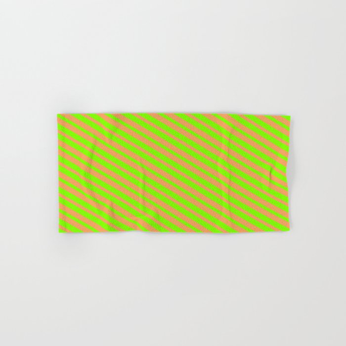 Brown & Chartreuse Colored Striped/Lined Pattern Hand & Bath Towel