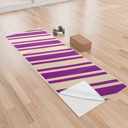[ Thumbnail: Purple & Bisque Colored Striped/Lined Pattern Yoga Towel ]