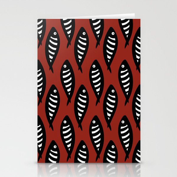Abstract black and white fish pattern Red Stationery Cards