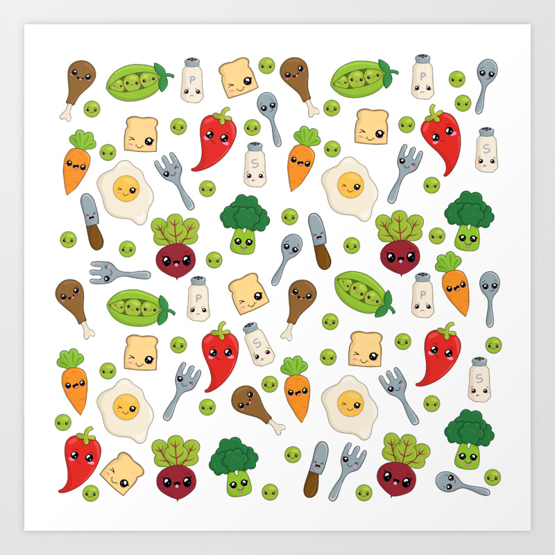 Cute Kawaii Food Pattern Art Print By Momcilobjekovic Society6