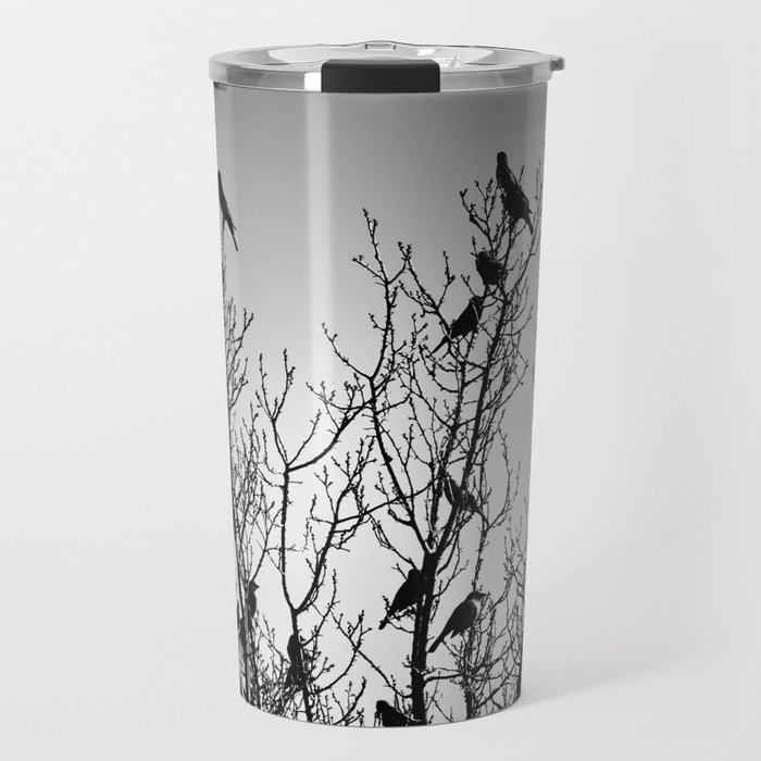 Birds perched on bare tree branches | Black and white photography | Simple Nature Photography Travel Mug