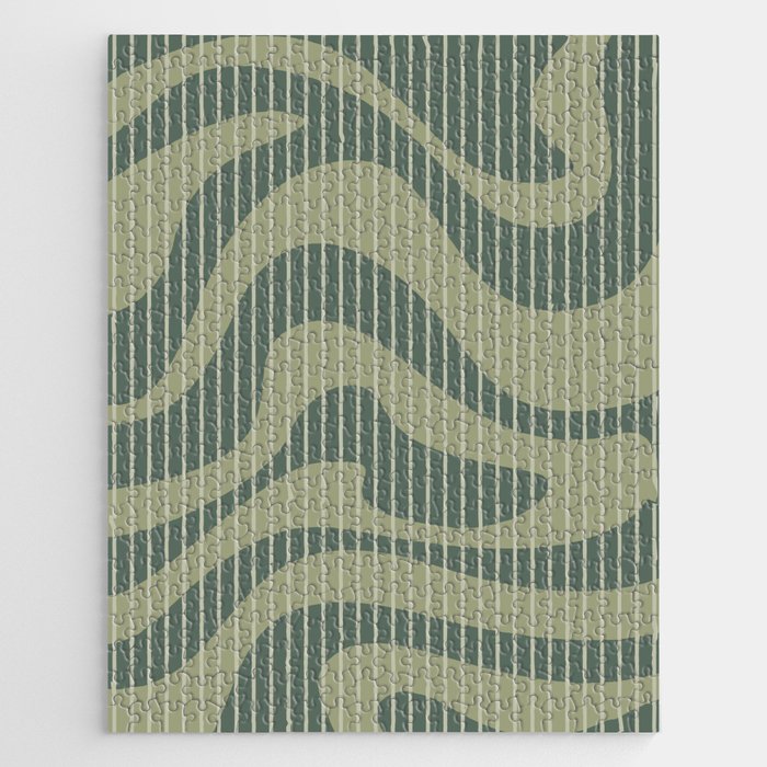 Modern Abstract Pattern 14 Liquid Swirl in Sage Green Jigsaw Puzzle