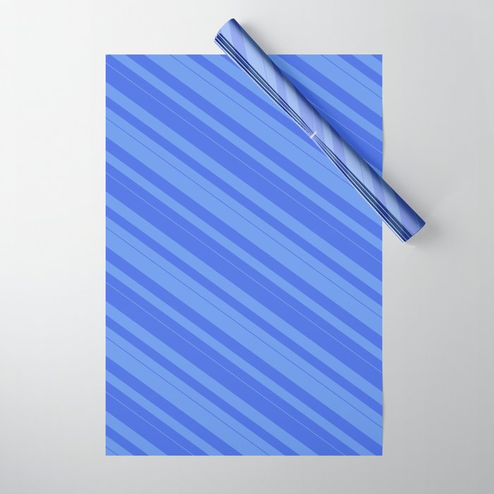 Cornflower Blue & Royal Blue Colored Lined/Striped Pattern Wrapping Paper