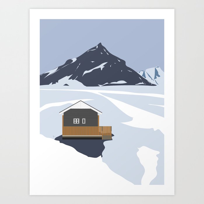 Iceland, Cabin in the Snow Art Print