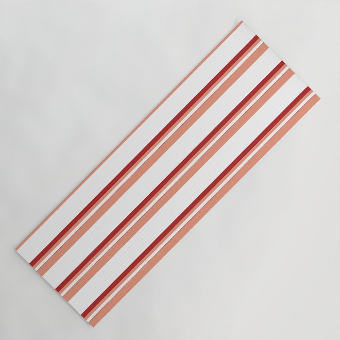 Dark Salmon, White, and Red Colored Pattern of Stripes Yoga Mat