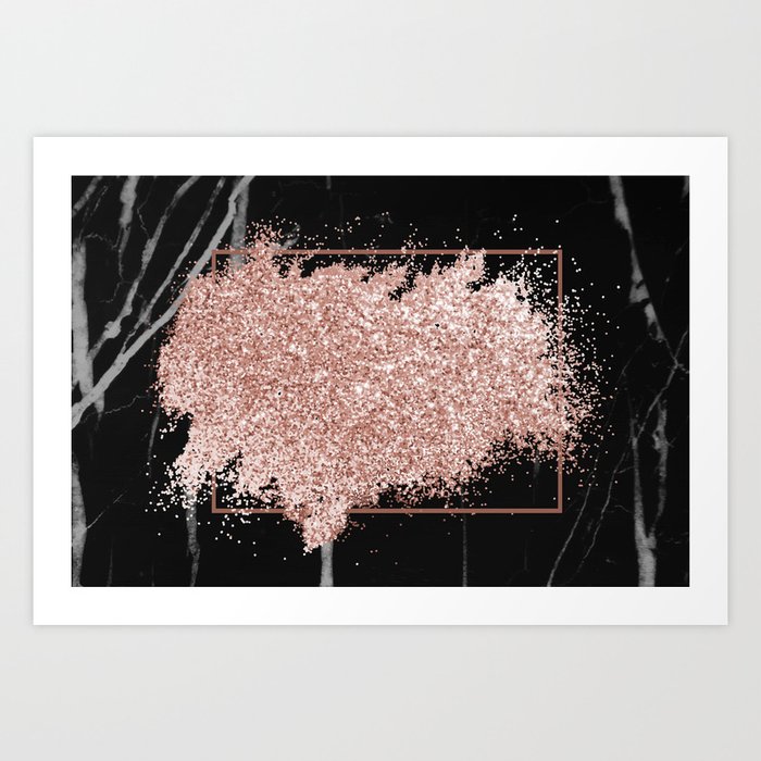 Black Marble & Pink Glitter Art Print