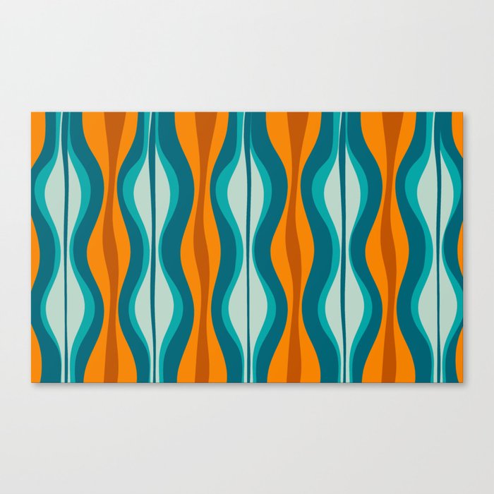 Hourglass Mid Century Modern Abstract Pattern in Turquoise, Aqua, Orange, and Rust Canvas Print