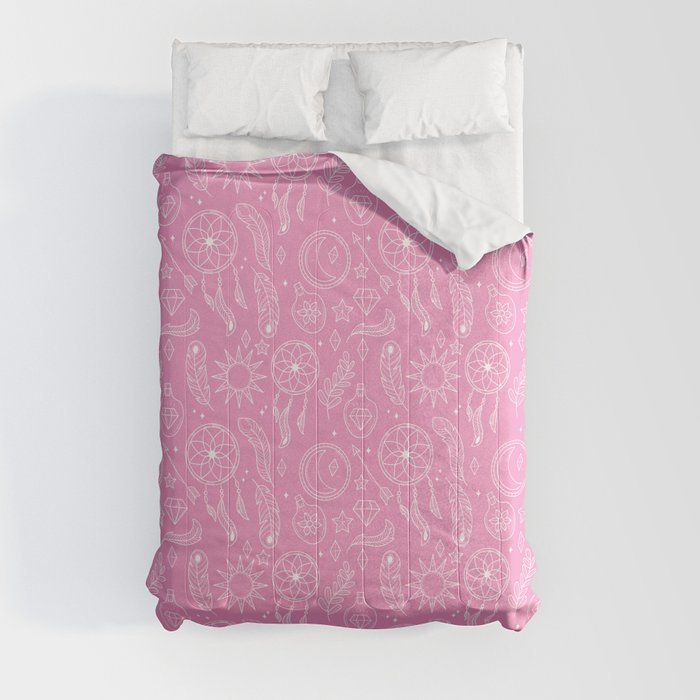 Pink And White Hand Drawn Boho Pattern Comforter