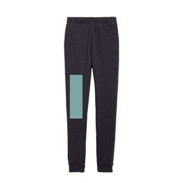 Morning Blue Solid Color Popular Hues Patternless Shades of Blue Collection - Hex #84AEAC Kids Joggers