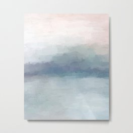 Atlantic Ocean Sunrise I - Blush Pink Mint Sky Baby Blue Abstract Sky Wall Art Water Clouds Painting Metal Print