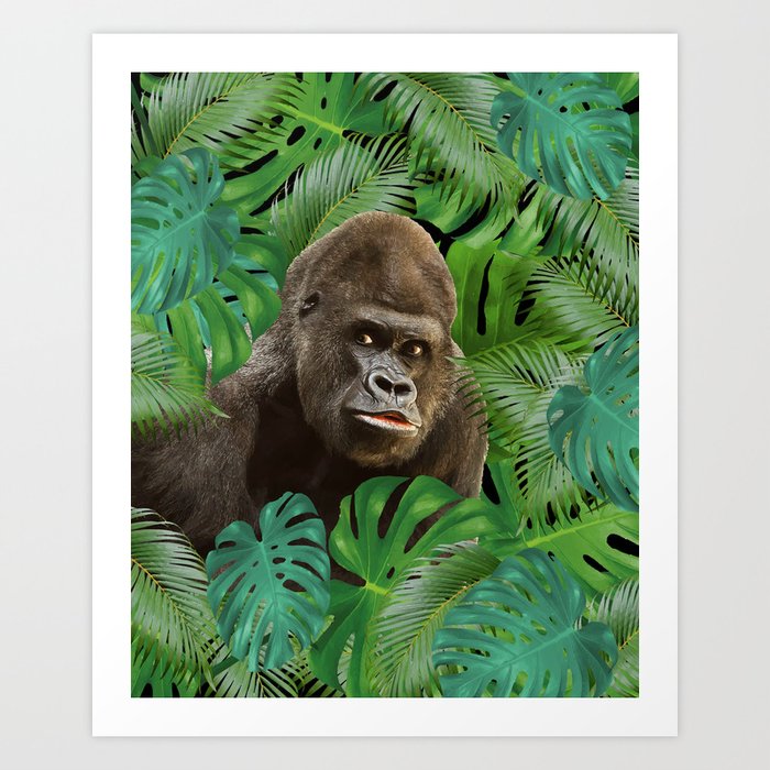 Gorilla in Jungle with Palm leaves Welcome Mat by Move-Art