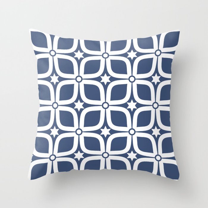 Mid Century Modern 4 Leaf Clover - Navy and White Throw Pillow