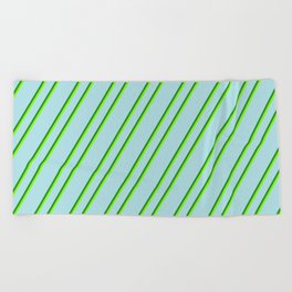 [ Thumbnail: Powder Blue, Forest Green & Chartreuse Colored Lines Pattern Beach Towel ]