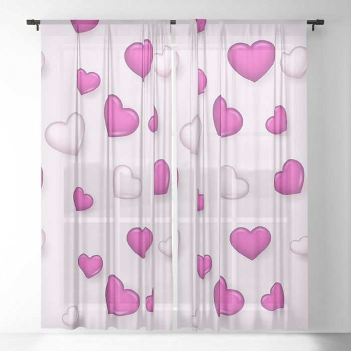 Pink White Valentines Love Heart Collection Sheer Curtain