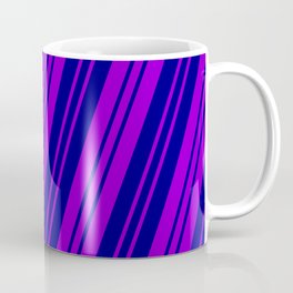 [ Thumbnail: Dark Violet and Blue Colored Pattern of Stripes Coffee Mug ]
